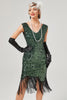 Load image into Gallery viewer, mørkegrønn paljett v-hals gatsby kjole med frynser
