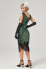 Load image into Gallery viewer, mørkegrønn paljett v-hals gatsby kjole med frynser