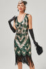 Load image into Gallery viewer, grønn scoop nakke ermeløs flapper kjole med frynser