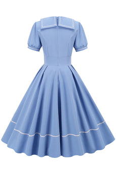 retro stil himmelblå 1950-tallet kjole med korte ermer