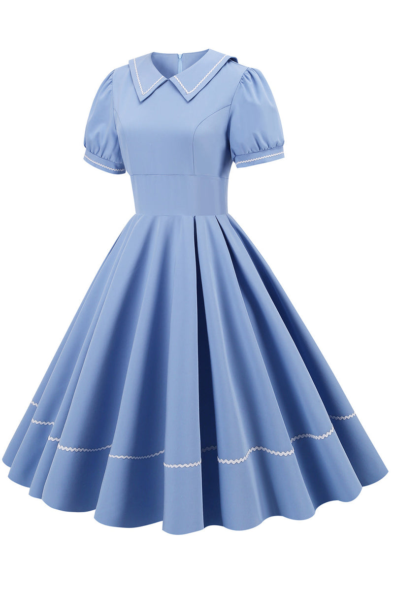 Load image into Gallery viewer, retro stil himmelblå 1950-tallet kjole med korte ermer