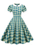Load image into Gallery viewer, juvelhals grønn rutenett 1950-tallet kjole med korte ermer