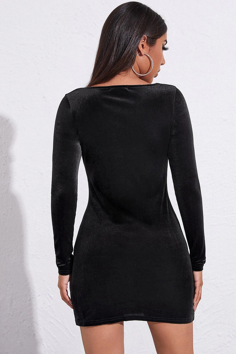 Load image into Gallery viewer, Lange ermer fløyel liten svart kjole med spalte