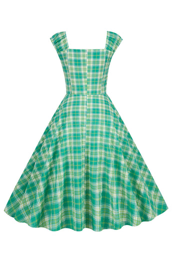 en-linje nakke høy midje vintage plaid kjole