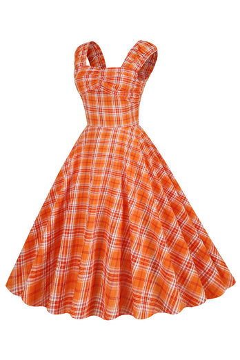 en-linje nakke høy midje vintage plaid kjole