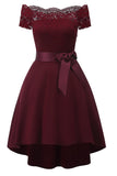 A Line Off the Shoulder Burgundy Blonder kjole med Bowknot