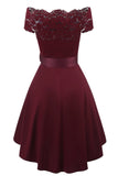 A Line Off the Shoulder Burgundy Blonder kjole med Bowknot