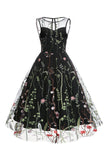 A Line Jewel Black Vintage Dress med broderi