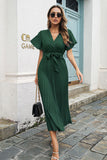 Svart V-Neck Batwing ermer Casual kjole med Sash