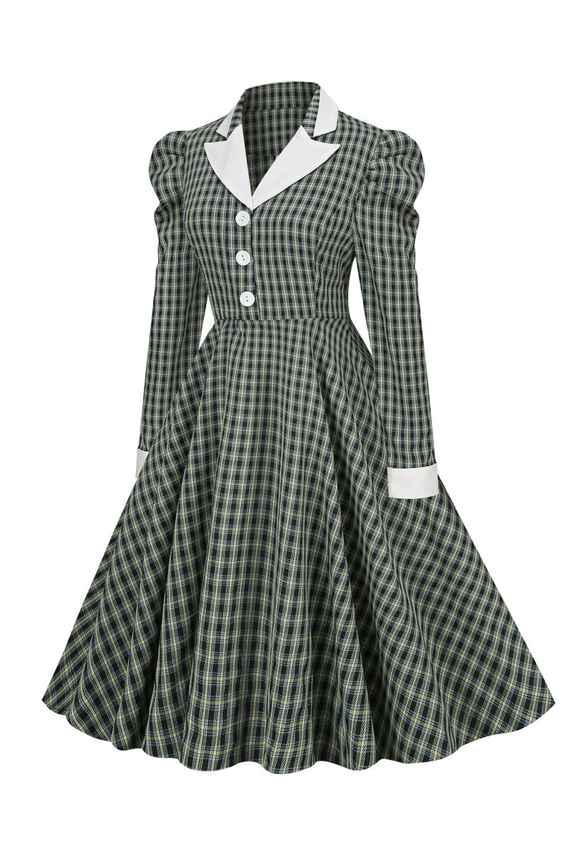 Load image into Gallery viewer, Vintage britisk stil Slim Fit Lapel Green Grid 1950-talls kjole