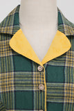 V Neck Green Grid Vintage kjole med 3/4 ermer