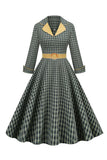 A Line V Neck Green Gird 1950-tallskjole med 3/4 ermer