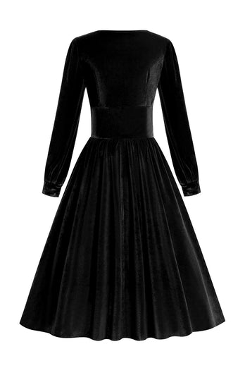Svarte langermer fløyel Vintage kjole