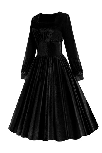 Svarte langermer fløyel Vintage kjole