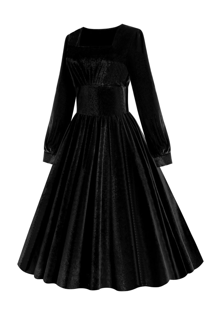 Load image into Gallery viewer, Svarte langermer fløyel Vintage kjole