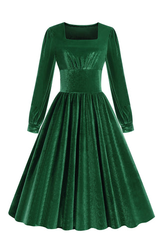 Grønn A-line Velvet Vintage kjole
