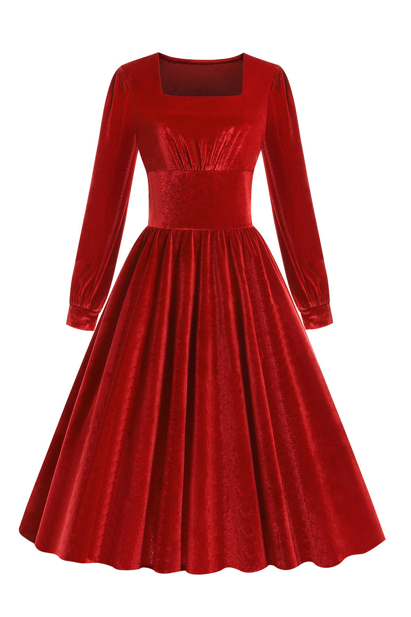 Load image into Gallery viewer, Grønn A-line Velvet Vintage kjole