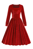 Grønn A-line Velvet Vintage kjole