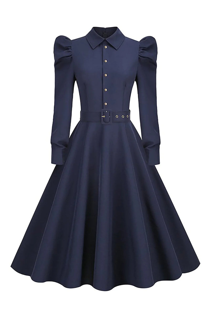 Load image into Gallery viewer, Lange ermer Navy Vintage kjole