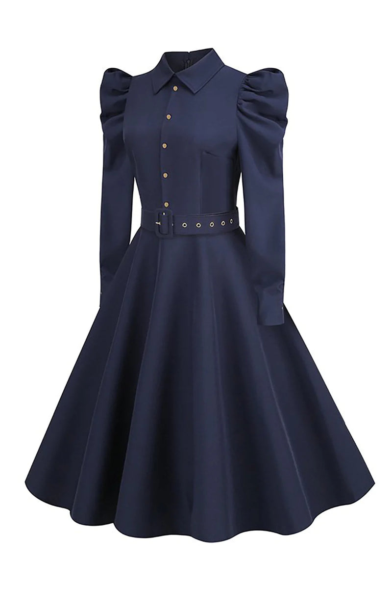 Load image into Gallery viewer, Lange ermer Navy Vintage kjole