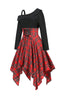 Load image into Gallery viewer, Svart rød rutete lappeteppe asymmetrisk vintage kjole
