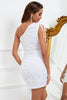 Load image into Gallery viewer, Hvit En skulder Drawstring Sequin Kort Cocktail Dress
