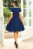 Hepburn Style Jewel Neck Navy 1950 Kjole med Bowknot