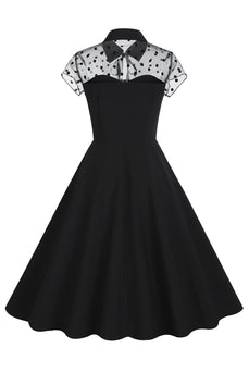 Hepburn Style Black Vintage kjole med korte ermer