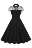 Hepburn Style Black Vintage kjole med korte ermer