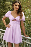 A Line Sweetheart Light Purple Graduation Dress med nøkkelhull