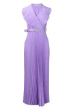 Plus Size Lilla plissert Long Wedding Guest Dress