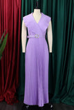 Plus Size Lilla plissert Long Wedding Guest Dress