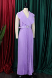 Plus Size Lilla plissert Long Wedding Guest Dress