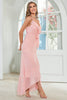 Load image into Gallery viewer, Blush Chiffon Asymmetrisk skjede Bryllup Guest Dress