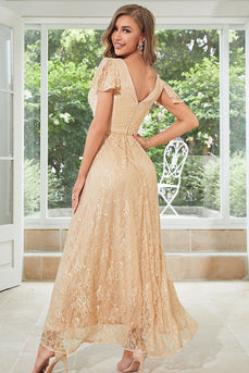 Lys Khaki Long Lace Bryllup Guest Dress