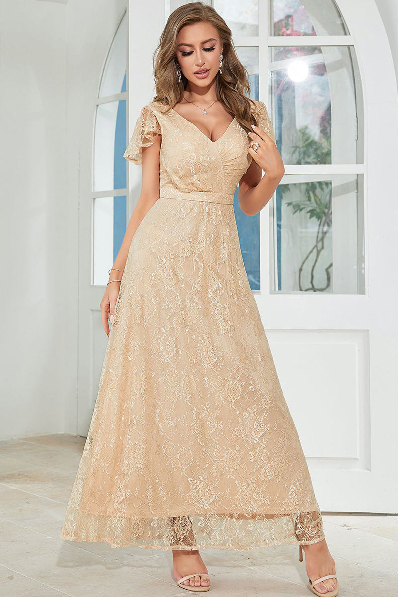 Load image into Gallery viewer, Lys Khaki Long Lace Bryllup Guest Dress