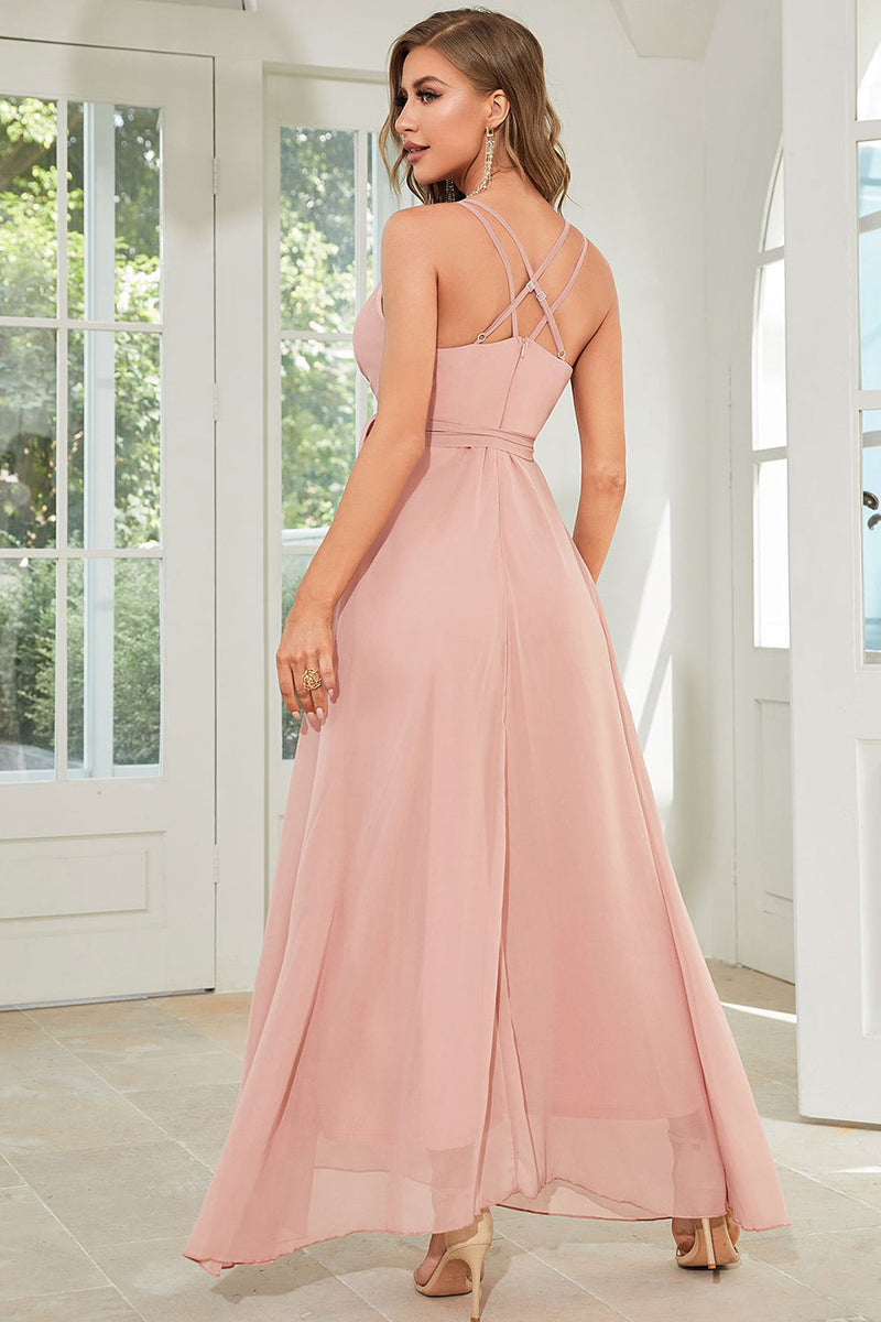 Load image into Gallery viewer, Aprikos Chiffon Long Wedding Guest kjole med Slit