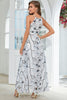 Load image into Gallery viewer, Hvit Floral Long Chiffon Bryllup Guest Dress