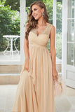 Aprikos Chiffon Long Wedding Guest kjole med blonder