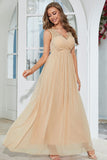 Aprikos Chiffon Long Wedding Guest kjole med blonder