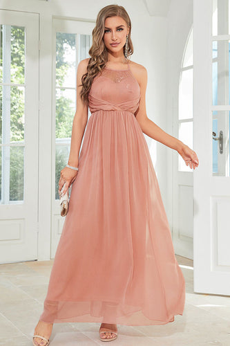 Blush Halter A Line Prom Dress