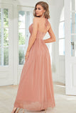 Blush Halter A Line Prom Dress