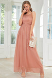 Blush Halter A Line Prom Dress