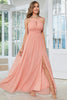Load image into Gallery viewer, Orange Chiffon Halter brudepike kjole med Slit