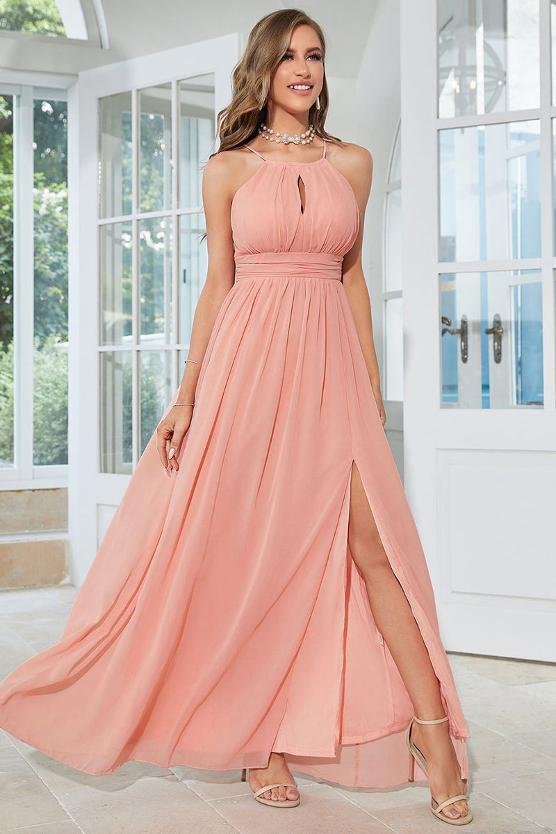 Load image into Gallery viewer, Orange Chiffon Halter brudepike kjole med Slit