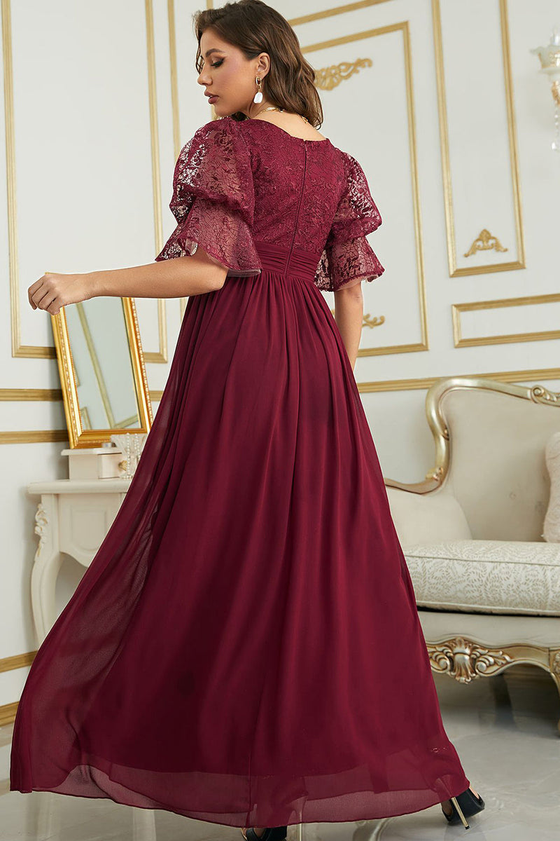 Load image into Gallery viewer, Burgund Chiffon brudepike kjole med blonder