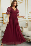 Burgund Chiffon brudepike kjole med blonder