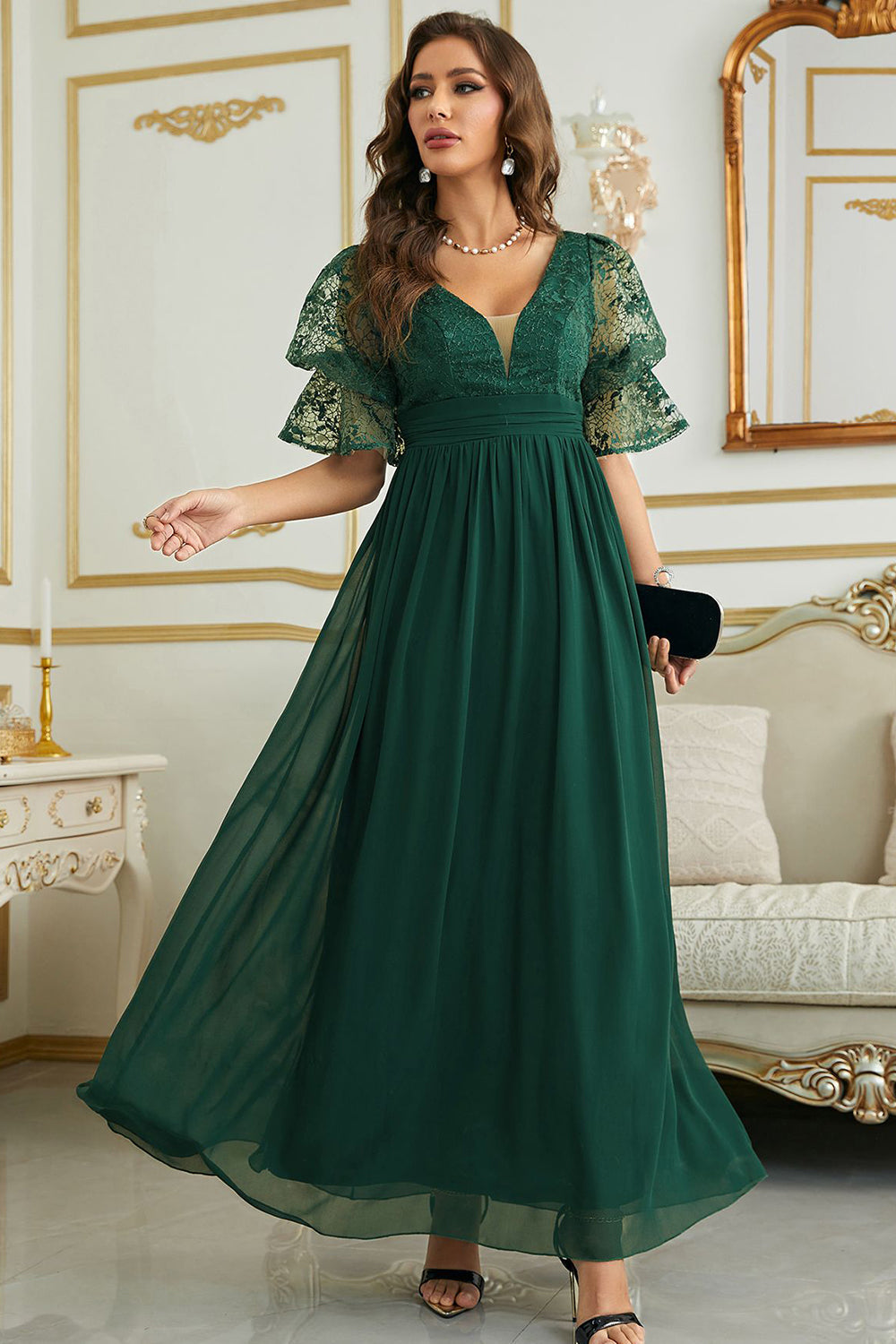 Burgund Chiffon brudepike kjole med blonder