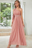 Load image into Gallery viewer, En skulder rosa chiffon bryllupsfest kjole