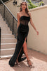 Load image into Gallery viewer, Svart stroppeløs korsett Prom kjole med spalt